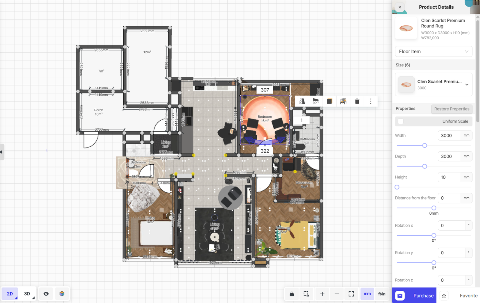 Archisketch – When a product is clicked, a purchase button appears in the bottom-right corner